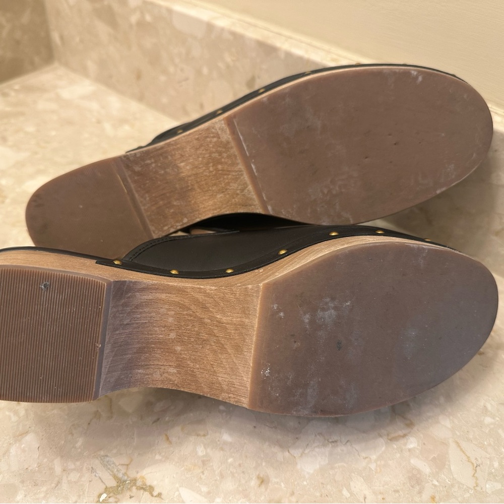 J. Crew Black Leather Mules with Wooden Heel - Picture 6 of 7